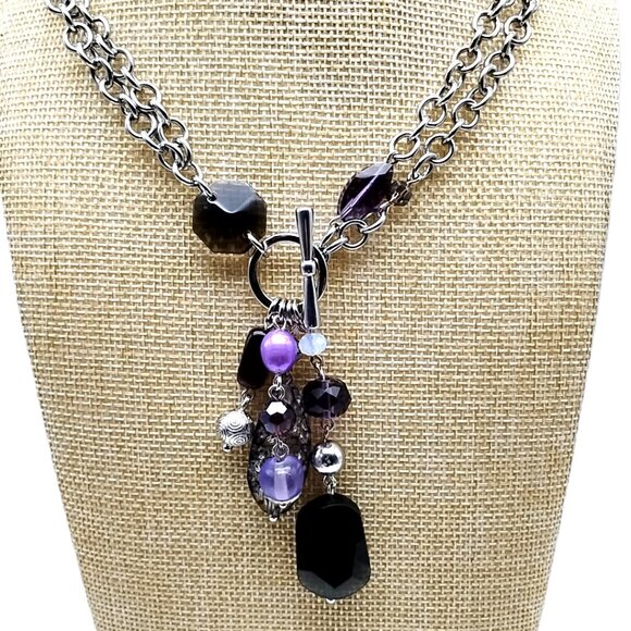 Lia Sophia VIOLET HOUR Double-layered Silver Chain Purple Acrylic Cluster Pendan - Picture 13 of 15